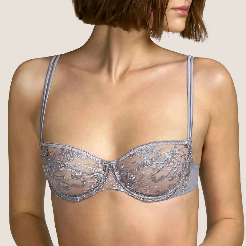 Andres Sarda Tina Balcony Bra with Vertical Seam in Silver Metal