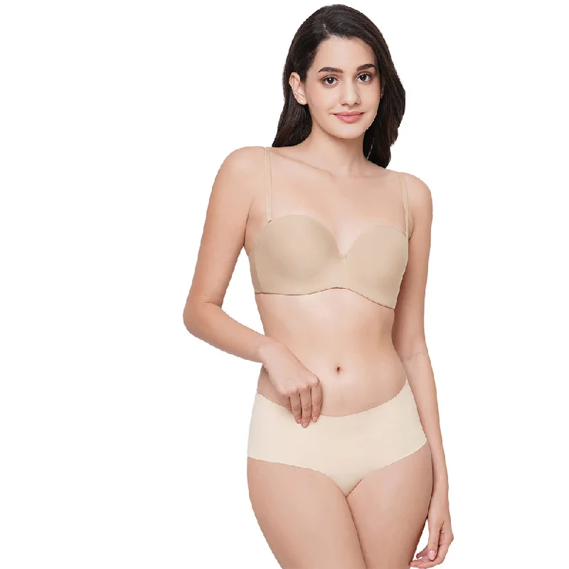 Basic Mold Padded Wired  Half Cup Everyday Wear Strapless Multiway Bra - Beige