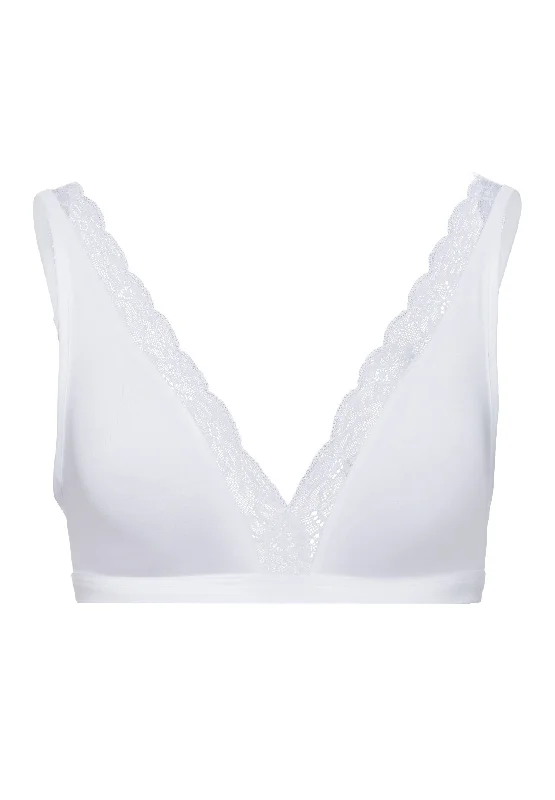 Hanro Cotton Lace Soft Cup Wireless Bra in White