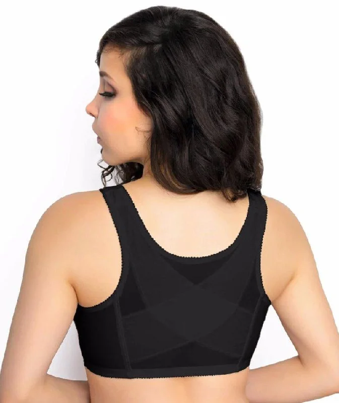 Exquisite Form Fully Front Close Wire-Free Posture Bra With Lace - Black
