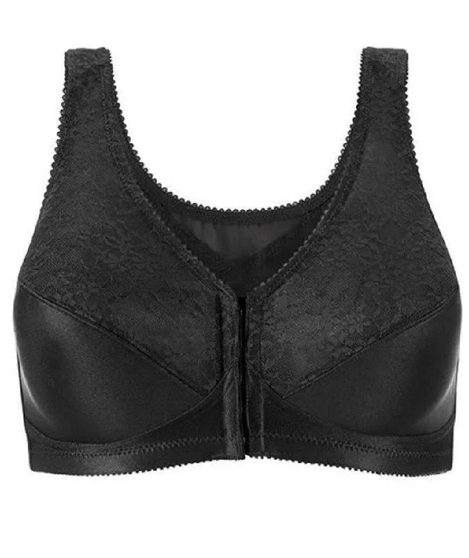 Exquisite Form Fully Front Close Wire-Free Posture Bra With Lace - Black