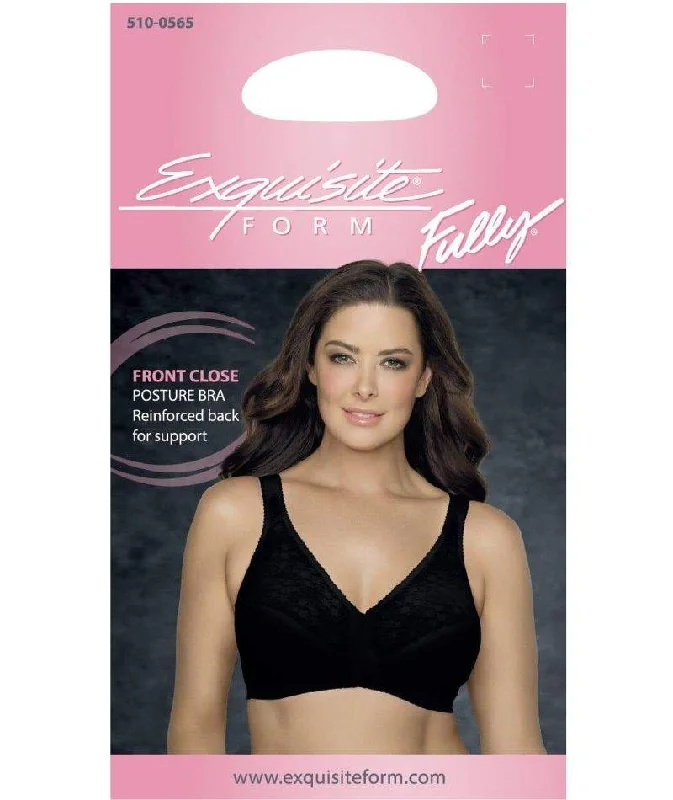 Exquisite Form Fully Front Close Wire-Free Posture Bra With Lace - Black