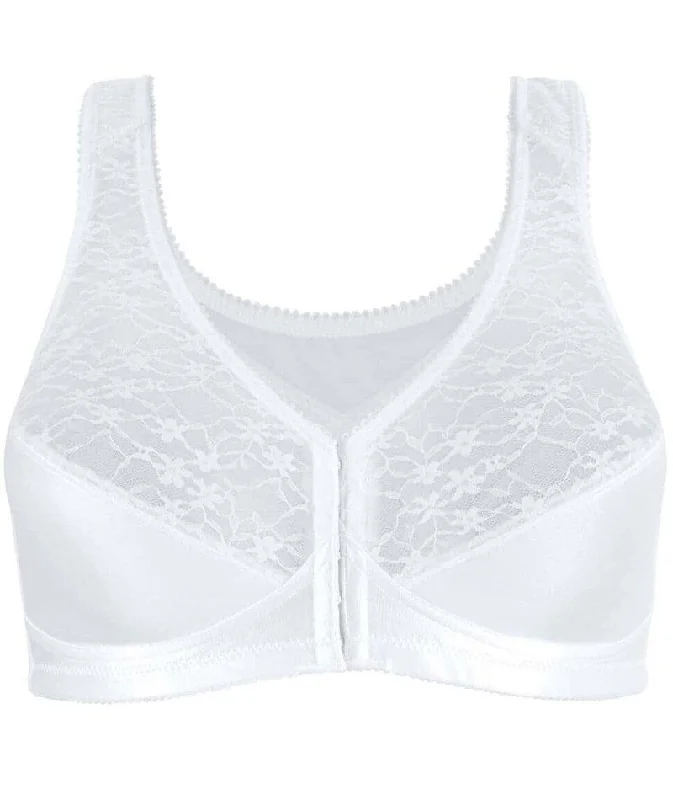Exquisite Form Fully Front Close Wire-Free Posture Bra With Lace - White