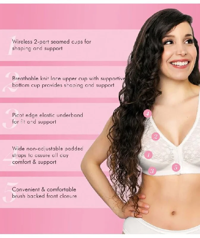 Exquisite Form Fully Front Close Wire-Free Posture Bra With Lace - White