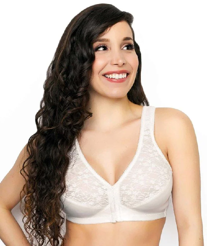 Exquisite Form Fully Front Close Wire-Free Posture Bra With Lace - White