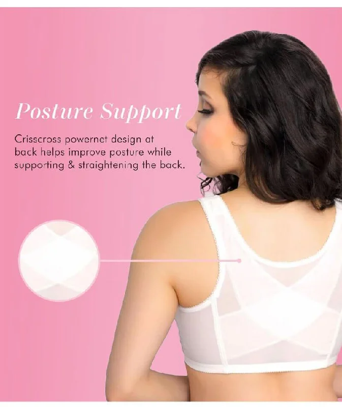 Exquisite Form Fully Front Close Wire-Free Posture Bra With Lace - White