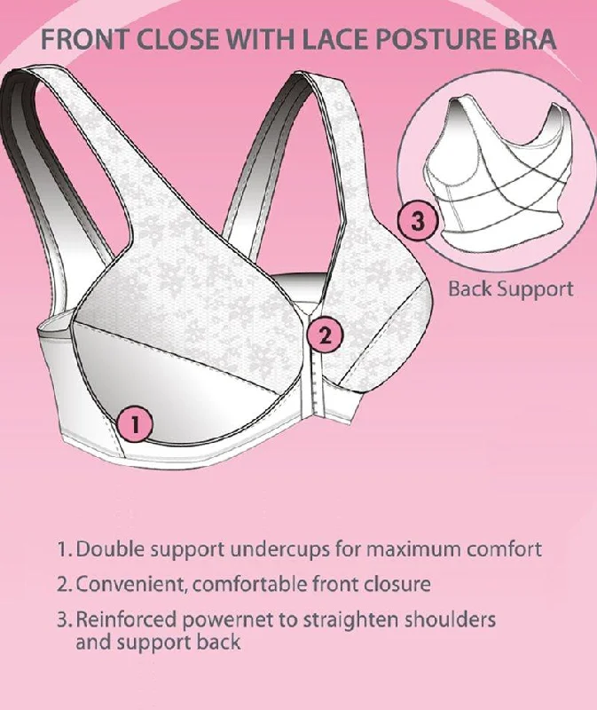 Exquisite Form Fully Front Close Wire-Free Posture Bra With Lace - White