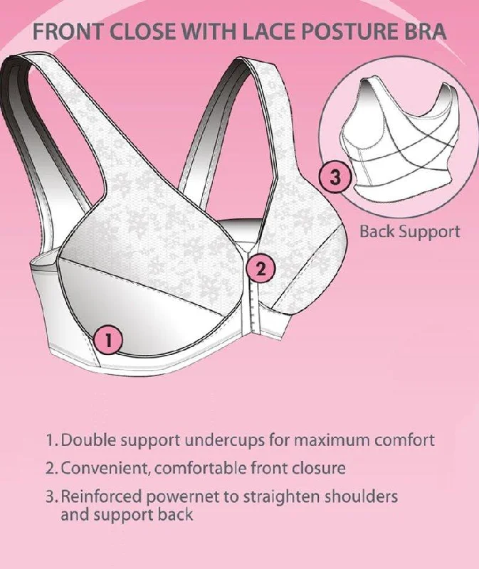 Exquisite Form Fully Front Close Wire-Free Posture Bra With Lace - Walnut