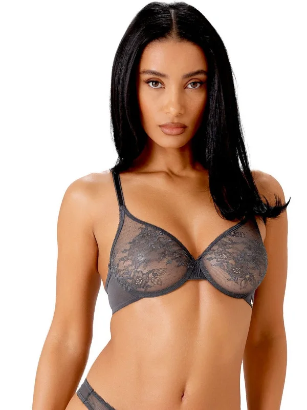 Glossies Lace Sheer Bra In Charcoal - Gossard