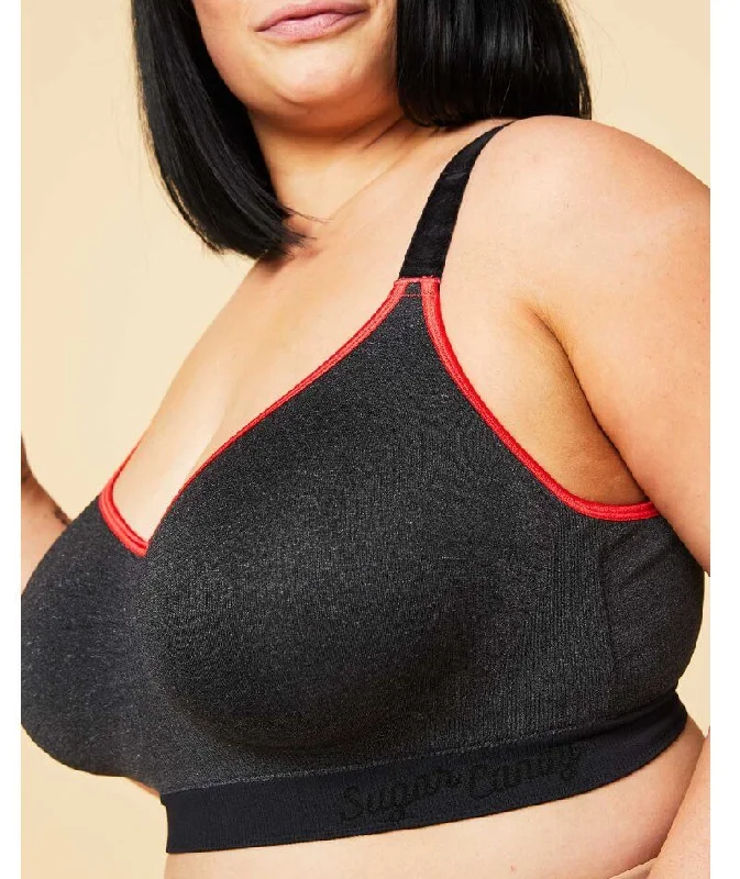 Sugar Candy Crush Fuller Bust Seamless F-Hh Cup Wire-Free Lounge Bra - Charcoal