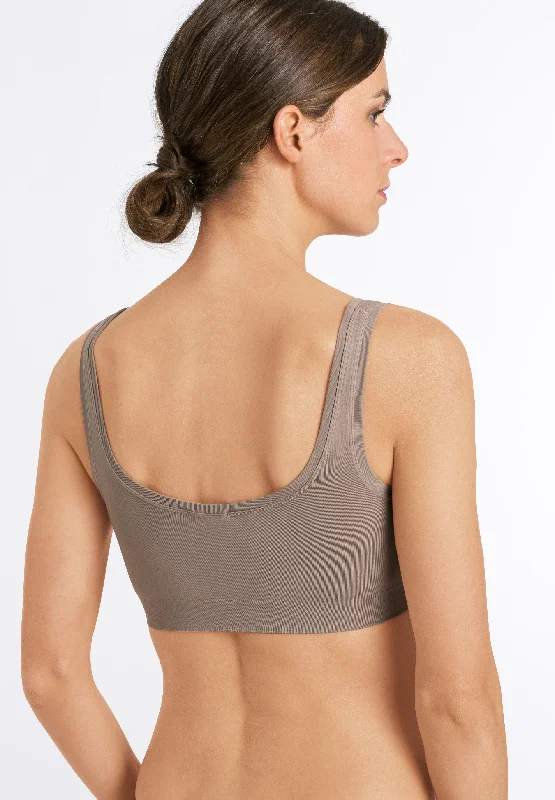 Hanro Touch Feeling Bralette Crop Top Non Wired Bra in Taupe Grey