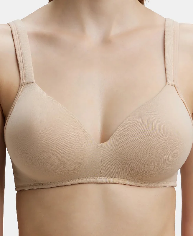Wirefree Padded Super Combed Cotton Elastane Stretch Full Coverage Lounge Bra with Broad Cushioned Fabric Strap - Light Skin Wirefree Padded Super Combed Cotton Elastane Stretch Full Coverage Lounge Bra with Broad Cushioned Fabric Strap - Light Skin
