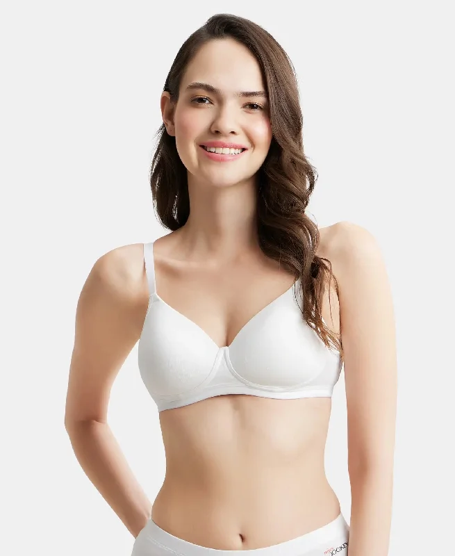 Wirefree Padded Super Combed Cotton Elastane Stretch Full Coverage Slip-On Beginners Bra - White