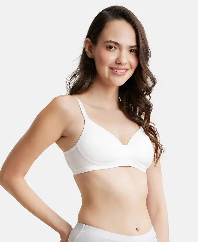 Wirefree Padded Super Combed Cotton Elastane Stretch Full Coverage Slip-On Beginners Bra - White Wirefree Padded Super Combed Cotton Elastane Stretch Full Coverage Slip-On Beginners Bra - White