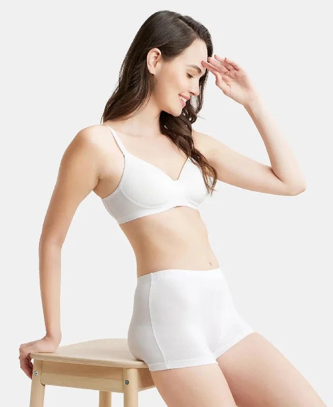 Wirefree Padded Super Combed Cotton Elastane Stretch Full Coverage Slip-On Beginners Bra - White Wirefree Padded Super Combed Cotton Elastane Stretch Full Coverage Slip-On Beginners Bra - White